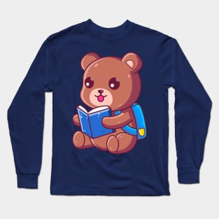 Cute School Brown Bear Reading Book Long Sleeve T-Shirt